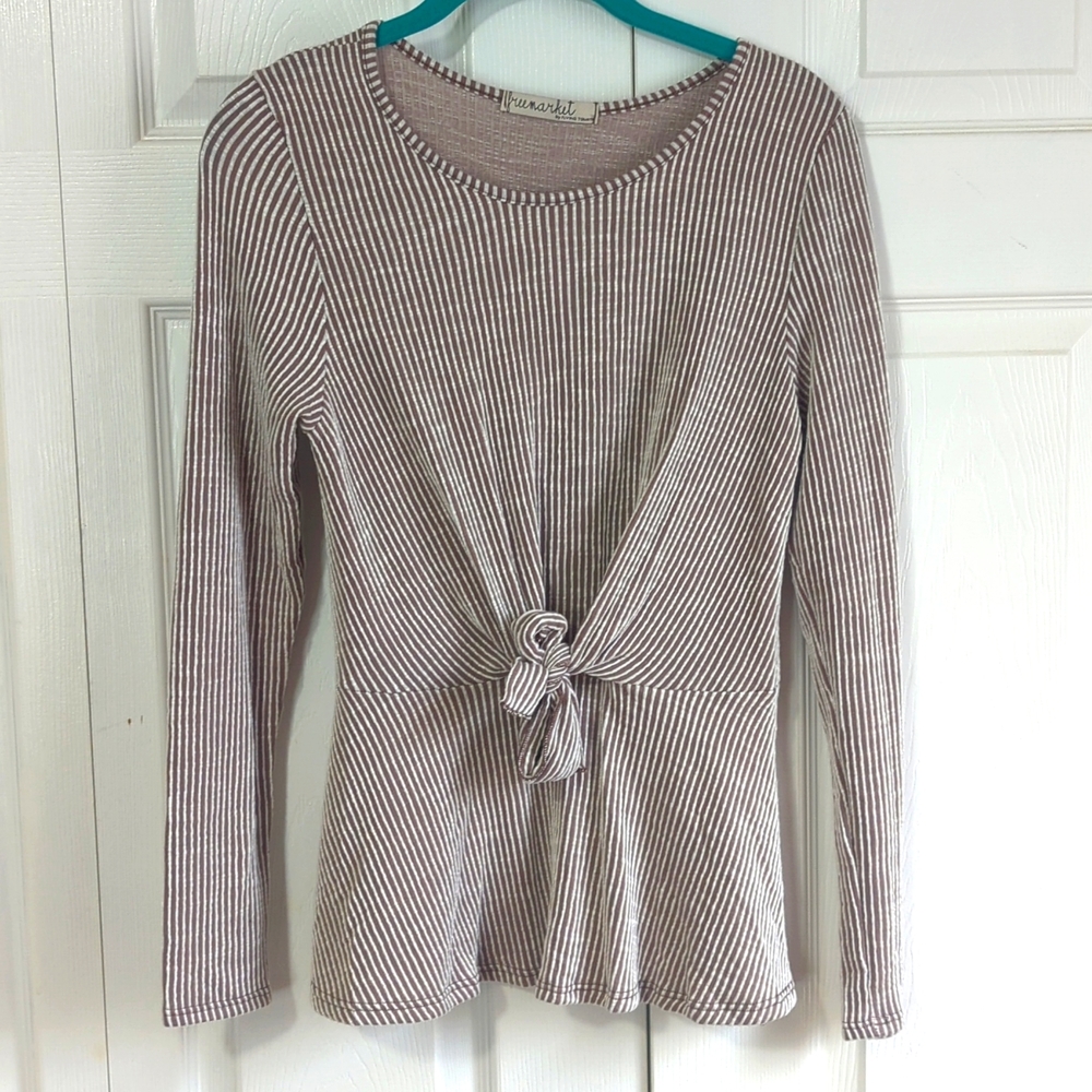 Faux Tie Stripped Peplum Top